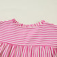 Rose Stripe Shirred Yoke Ruffled Short Sleeve Blouse