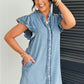 Myosotis Frilled Detail Button Down Ruffle Short Sleeve Denim Mini Dress