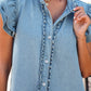 Myosotis Frilled Detail Button Down Ruffle Short Sleeve Denim Mini Dress
