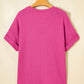 Strawberry Pink Waffle V Neck Short Sleeve Knit Top