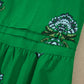 Green Floral Print Split Neck Shirred High Waist Ruffle Hem Maxi Dress