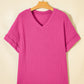 Strawberry Pink Waffle V Neck Short Sleeve Knit Top