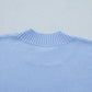 Beau Blue Solid Color Ribbed Trim Round Neck Ruffle Short Sleeve Sweater