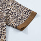 Brown Plus Size Leopard Print Crinkled Colorblock Patchwork V Neck Blouse