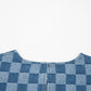 Sky Blue Frayed Hem Checkered Denim Mini Dress