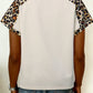 Beige Leopard Patchwork Half Button Short Sleeve Top
