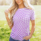 Purple Checkered Print Mock Neck Mesh T Shirt
