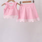 Pink scalloped active skorts set