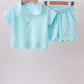 Light blue scalloped zipper shorts set