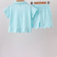 Light blue scalloped zipper shorts set