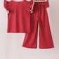 Red polka dot pocket ruffle pants set