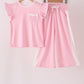 Pink polka dot pocket ruffle pants set