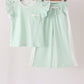 Green polka dot pocket ruffle pants set