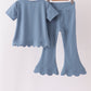 Teal scalloped active pants set