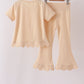 Khaki scalloped active pants set
