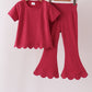 Maroon sclloped active pants set