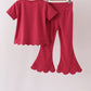 Maroon sclloped active pants set