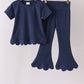 Navy sclloped active pants set