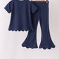 Navy sclloped active pants set