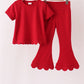 Red scalloped active pants set