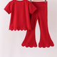 Red scalloped active pants set