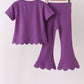 Purple sclloped active pants set