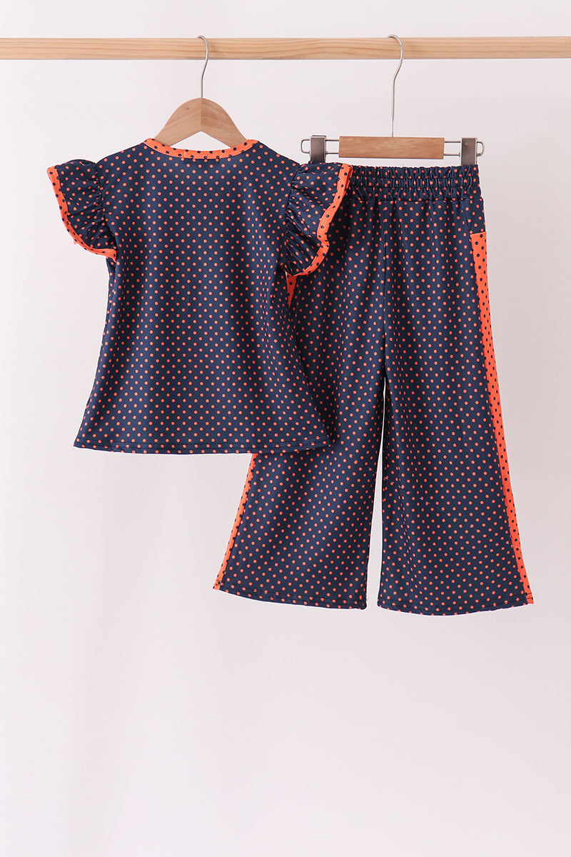 Navy Auburn dot pants set