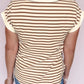 Khaki Stripe Half Buttons Round Neck T Shirt