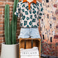 Casual Unique Leopard Print Button Contrast Collared Short Sleeve Blouse