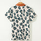 Casual Unique Leopard Print Button Contrast Collared Short Sleeve Blouse