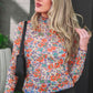 Blue Slim Fit Floral Mesh Long Sleeve Mock Neck Top