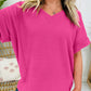 Strawberry Pink Waffle V Neck Short Sleeve Knit Top