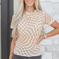 Khaki Checkered Print Mock Neck Mesh T Shirt