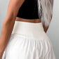 White Solid Color Ribbed Patchwork High Waist Athletic Shorts