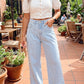 Beau Blue Studded Side Slit Leg Frayed Pocketed Wide Leg Jeans