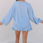 Sky Blue Corded Lantern Sleeve Top High Waist Ruffled Mini Skort Set