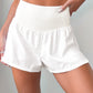 White Solid Color Ribbed Patchwork High Waist Athletic Shorts