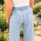 Beau Blue Studded Side Slit Leg Frayed Pocketed Wide Leg Jeans