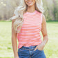 Pink Stripe Textured Knit Sleeveless Casual Sweater Top