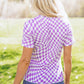 Purple Checkered Print Mock Neck Mesh T Shirt