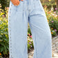 Beau Blue Studded Side Slit Leg Frayed Pocketed Wide Leg Jeans