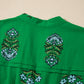Green Floral Print Split Neck Shirred High Waist Ruffle Hem Maxi Dress