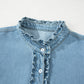 Myosotis Frilled Detail Button Down Ruffle Short Sleeve Denim Mini Dress