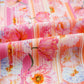 Pink Poppy Flower Striped Print Color Block Trim V Neck Short Sleeve Blouse