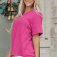 Strawberry Pink Waffle V Neck Short Sleeve Knit Top