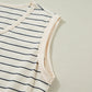 Beige Stripe Drawstring Tunic Tank Mini Dress with Pockets