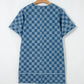 Sky Blue Frayed Hem Checkered Denim Mini Dress