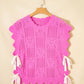 Bonbon Pointelle Knit Patterned Scalloped Trim Short Sleeve Sweater