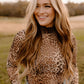Brown Leopard Smocked Neck Mesh Long Sleeve Bodysuit