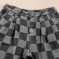Dark Grey Checkered Denim Wide Leg Jeans